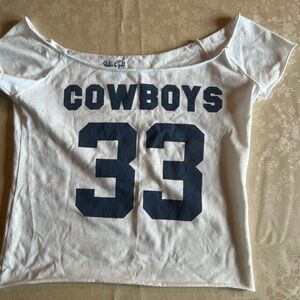 John Galt Cream Top with Navy numbered crop